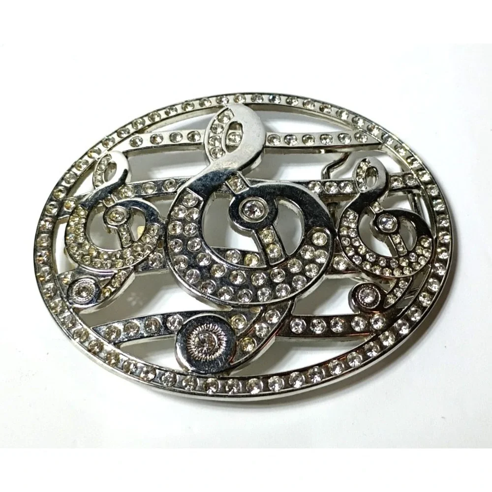 Vintage Rhinestone Music Note Treble Clef Belt Buckle Silver Tone Crystal GF Mar